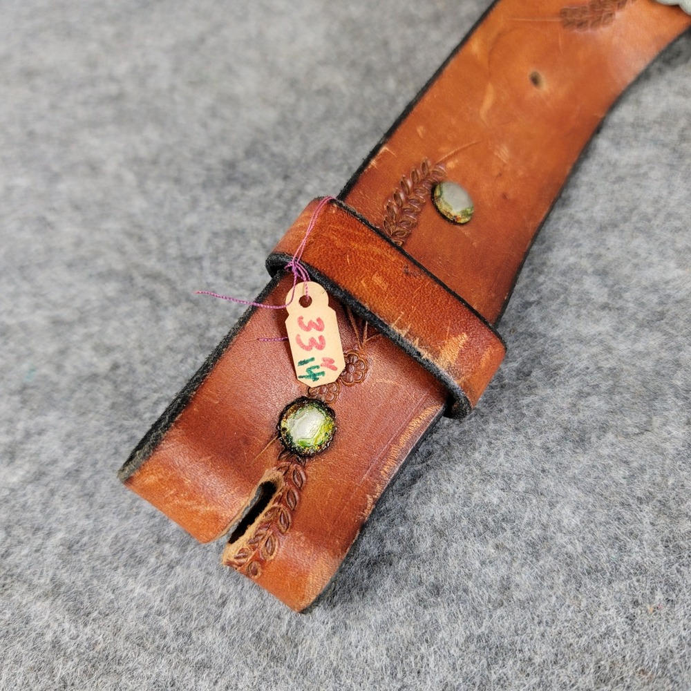 Vintage Western Leather Concho Belt Tan Tooled Floral Southwest Silver Tone 35in - Picture 9 of 10